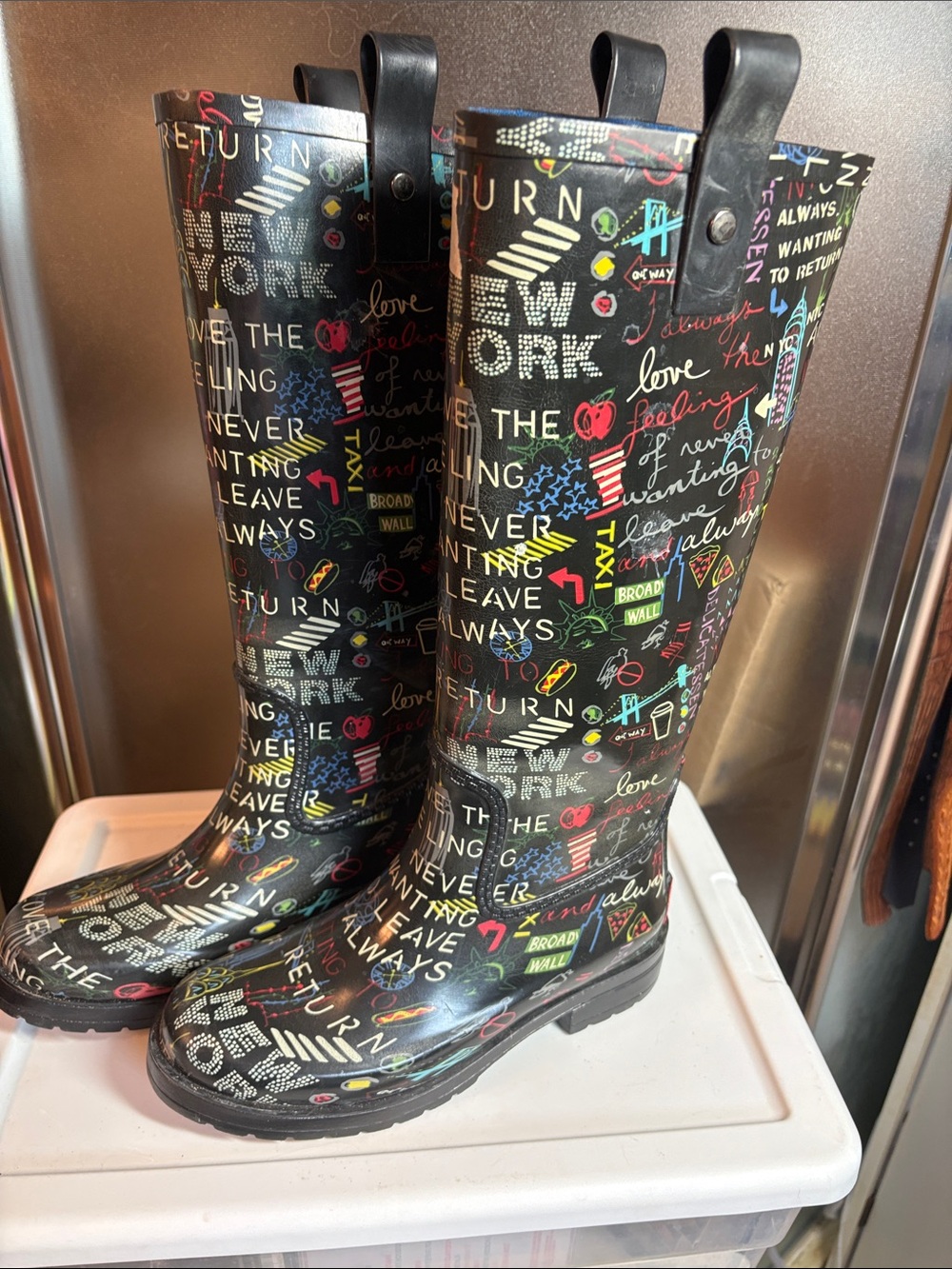 Colorful Graphic Rain Boots - Black with Multicolor Print